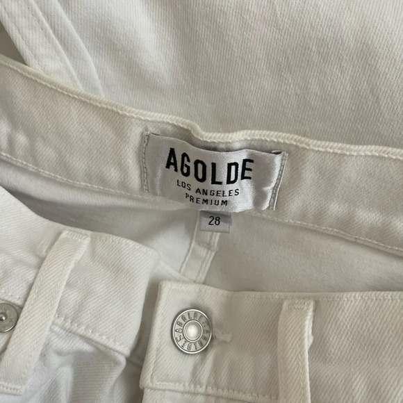 Agolde Riley High Rise Button Fly Raw Hem White Jeans - Picture 9 of 11